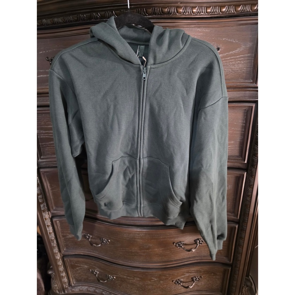 SKIMS Cotton Fleece Classic Zip Up Hoodie Spruce Green ZU-ZUP-8366W XS NWT